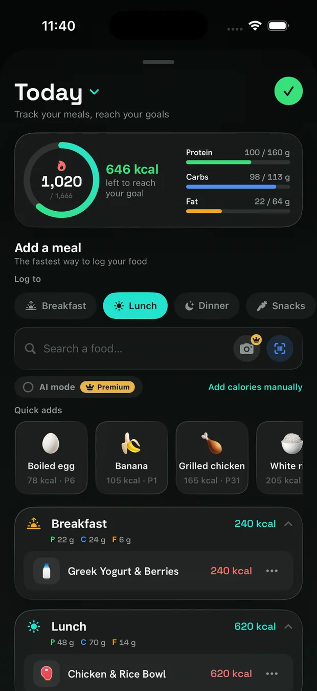Log a meal in seconds